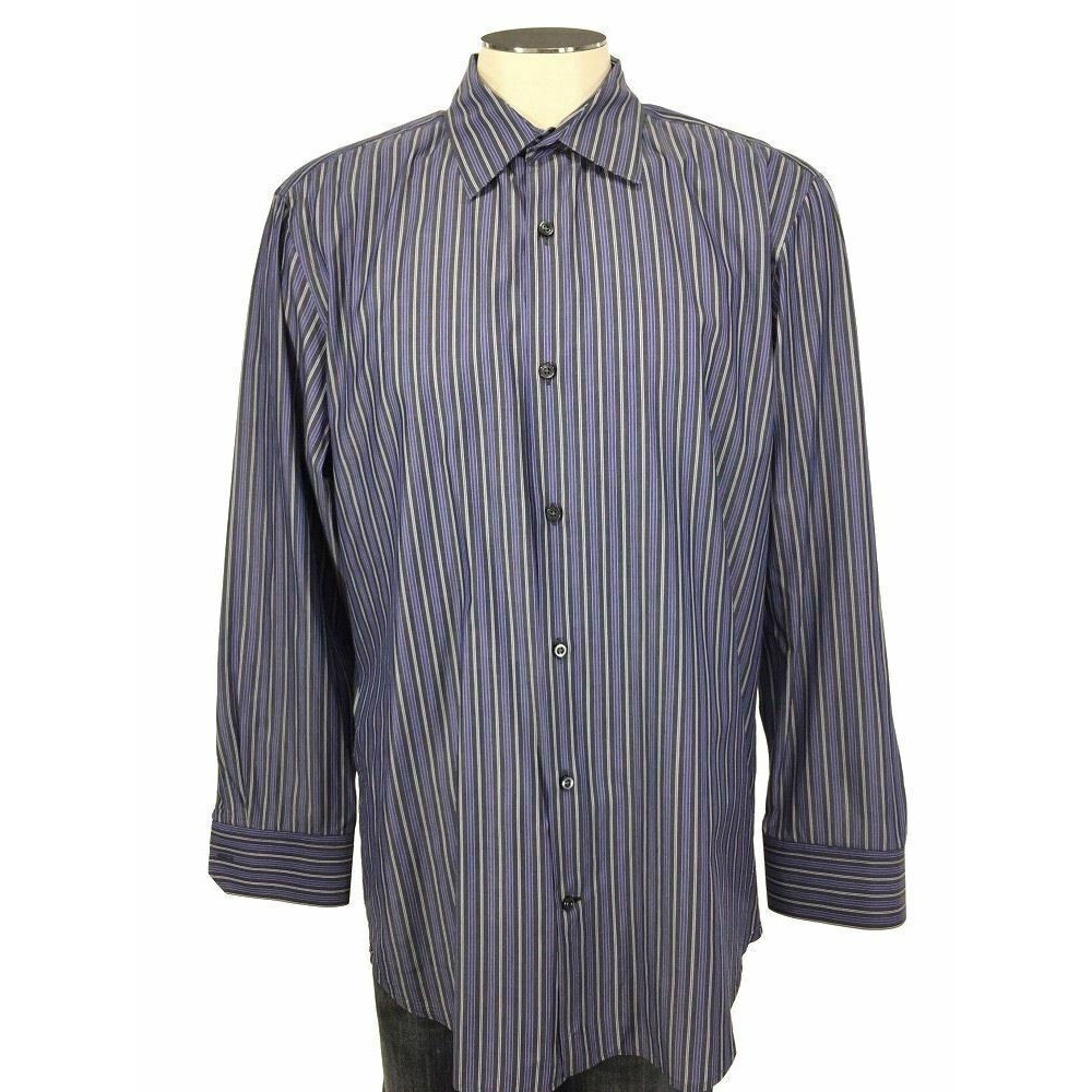Banana Republic Slim Fit Button Shirt XL 17 17.5 Black Blue Stripe Mens